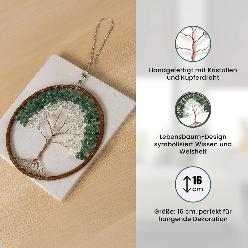 Handgefertigter Lebensbaum Traumfaenger aus Heilsteine Grüner Aventurin mit Kupferdraht ca 16 cm