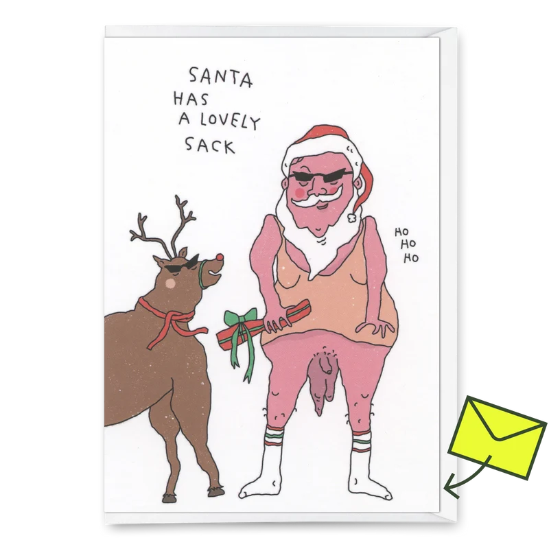 Grußkarte Eat Mielies “Santa has a lovely sack” | Lustige Weihnachtskarte