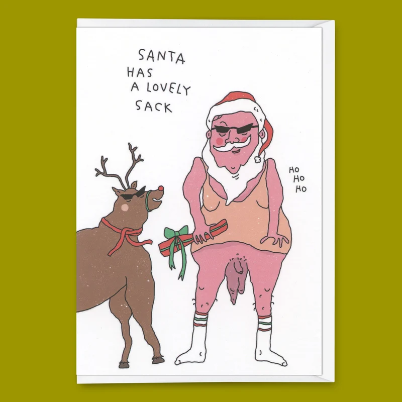 Grußkarte Eat Mielies “Santa has a lovely sack” | Lustige Weihnachtskarte