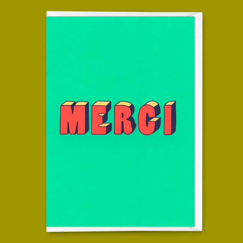 Grußkarte "Merci 3D-Typo" | Coole Klappkarte zum Dankesagen