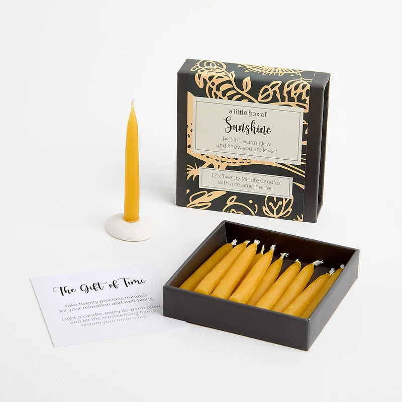 Kerzen “Twenty Minute Candles Sunshine” | 12 Ritualkerzen mit Halter | Cotton & Grey