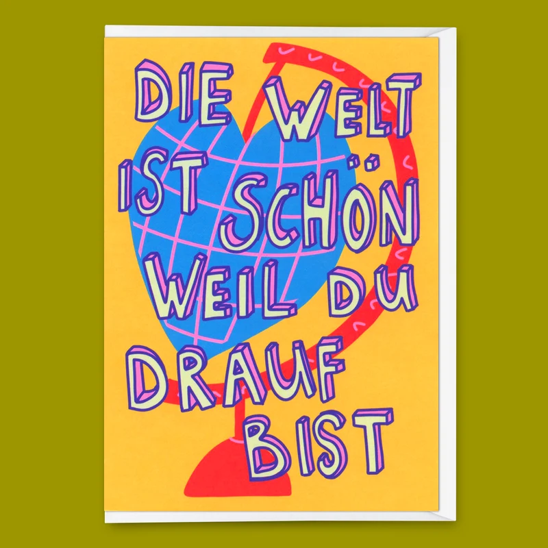 Grußkarte "Die Welt ist schön" | Schöne Klappkarte für Verliebte