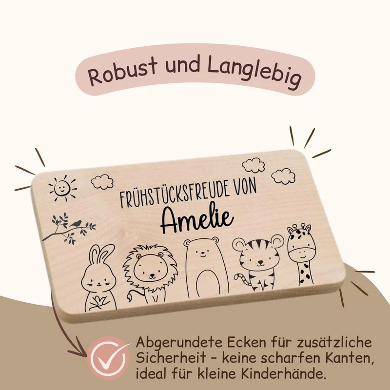 Frühstücksbrett Kinder - Tiere, Sonne, Wolken