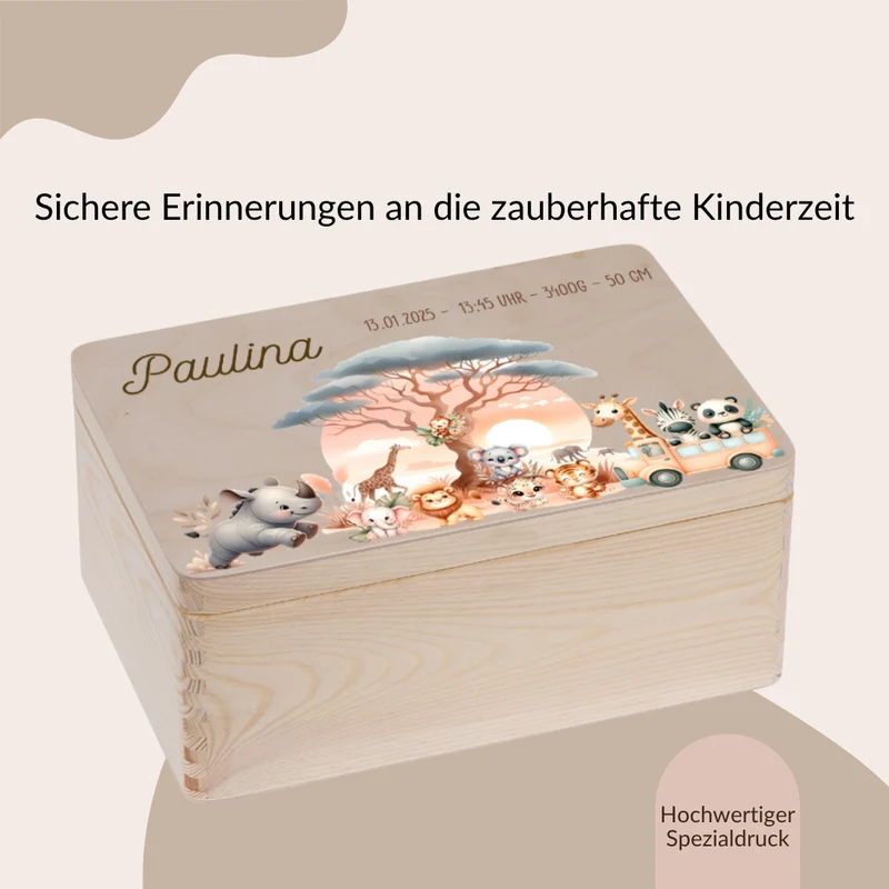 Erinnerungskiste Baby - Safari Tieren