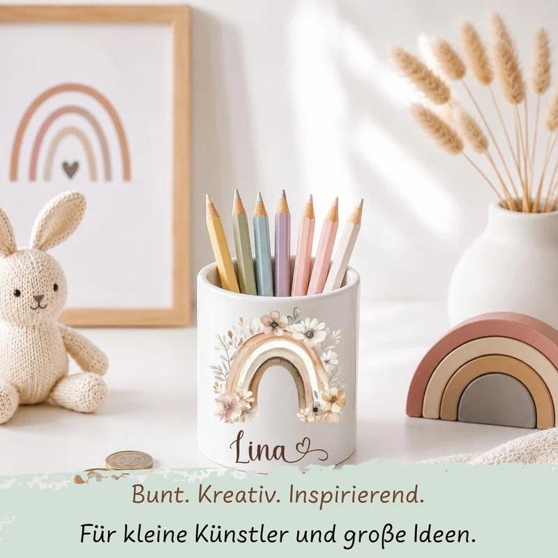 Keramik Spardose mit Regenbogen
