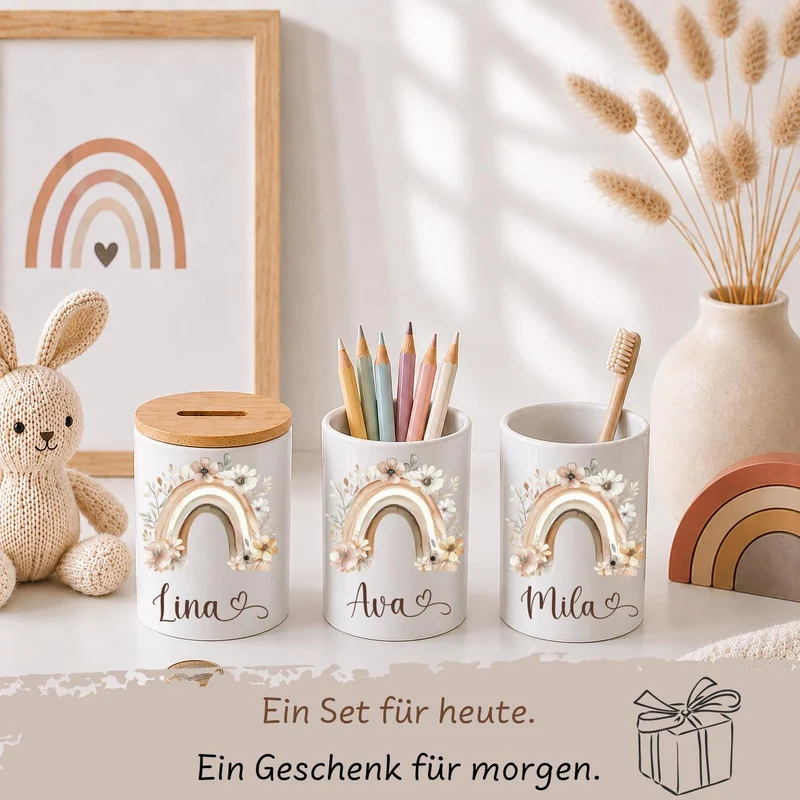 Keramik Spardose mit Regenbogen