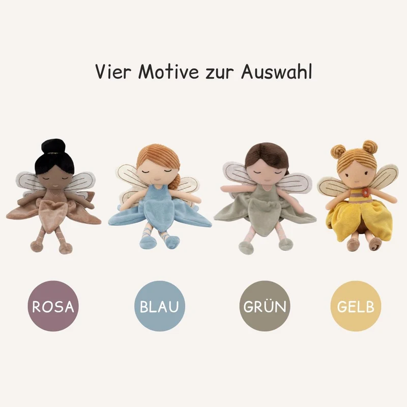 Kuscheltier Fee personalisiert mit Namen, Geschenk zur Geburt & Taufe, Schmusetier Elfe, Kuschelpuppe Baby Mädchen, Einschlafhilfe
