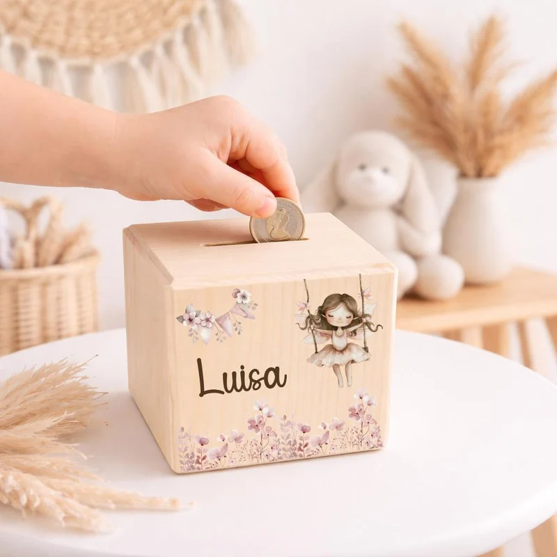Spardose mit Blumenwiese Rosa