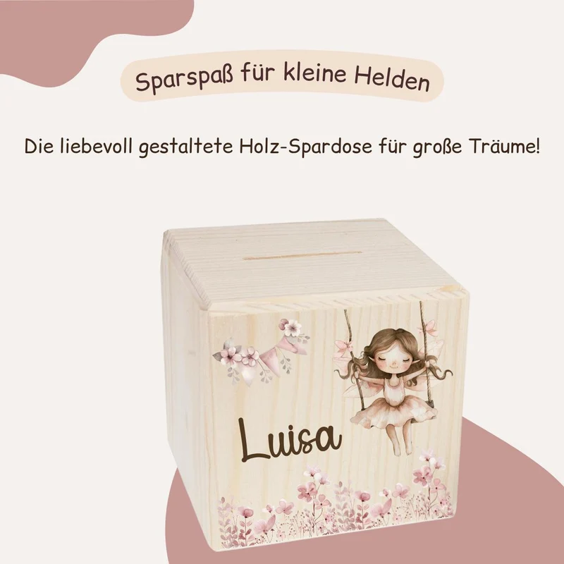 Spardose mit Blumenwiese Rosa