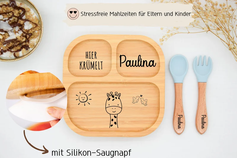 Bambusteller - verschied. Tieren, Sonne und Vögeln