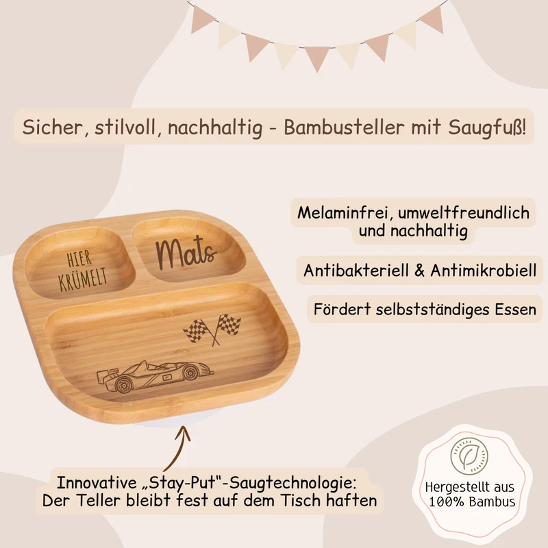 Bambusteller - Rennwagen