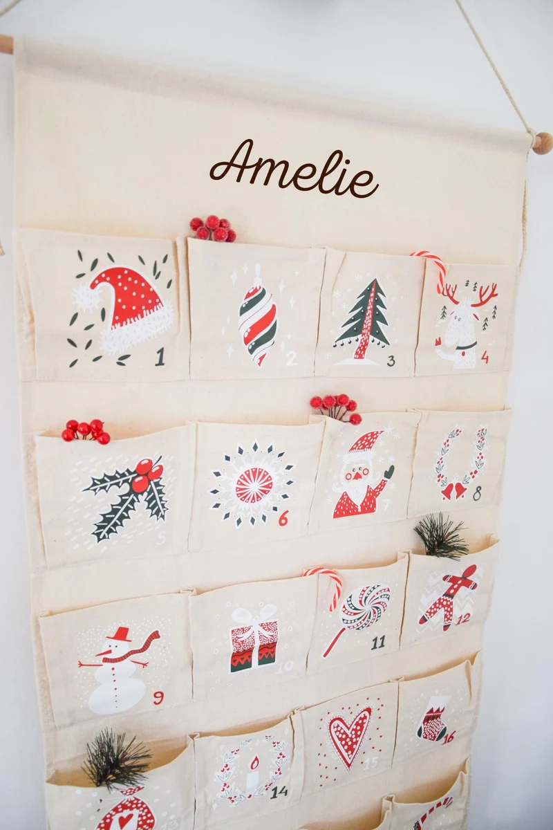 Adventskalender Kinder, aus Leinwand Stoff
