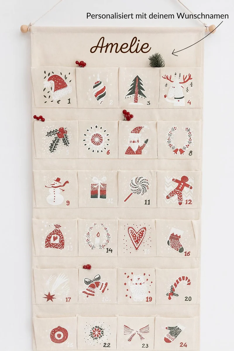 Adventskalender Kinder, aus Leinwand Stoff