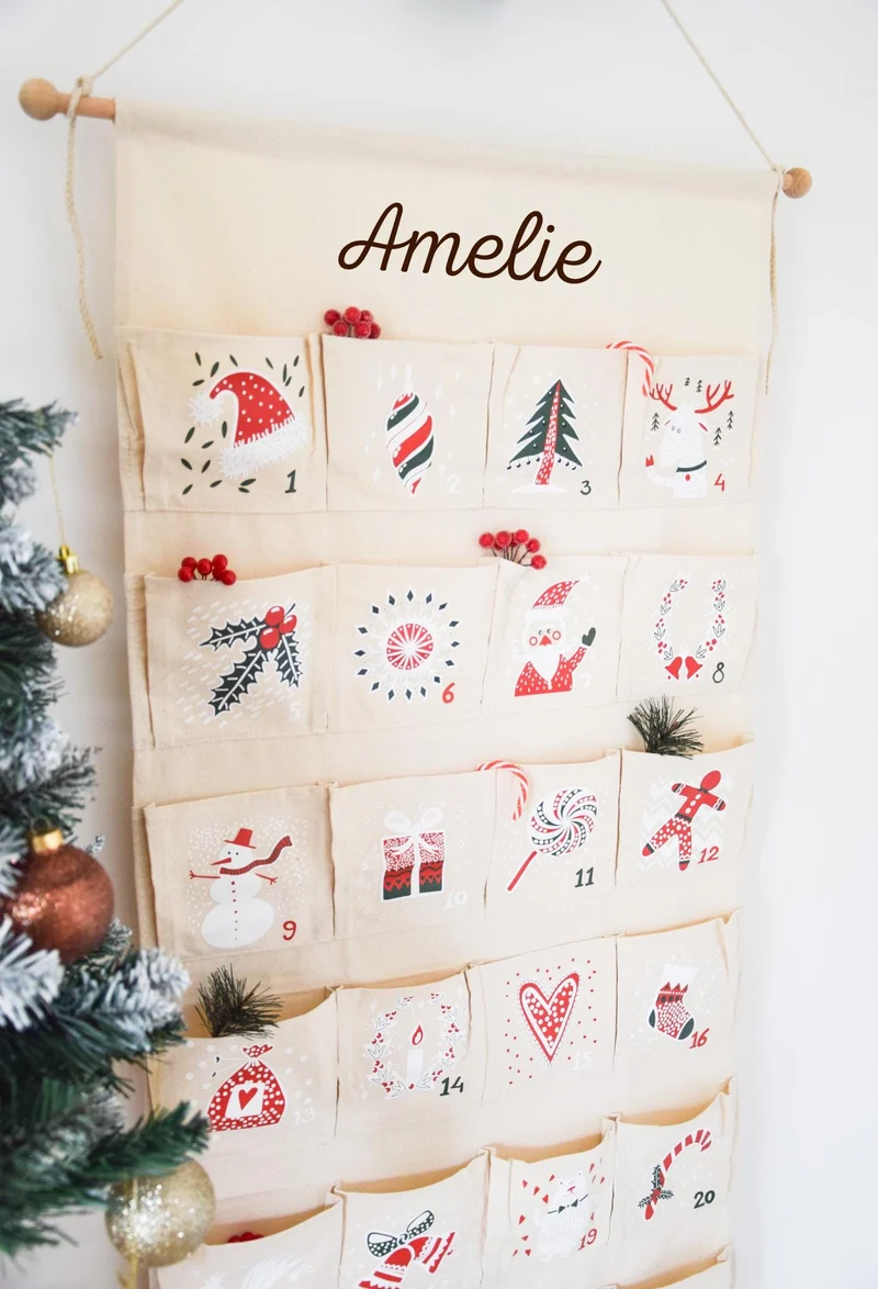 Adventskalender Kinder, aus Leinwand Stoff