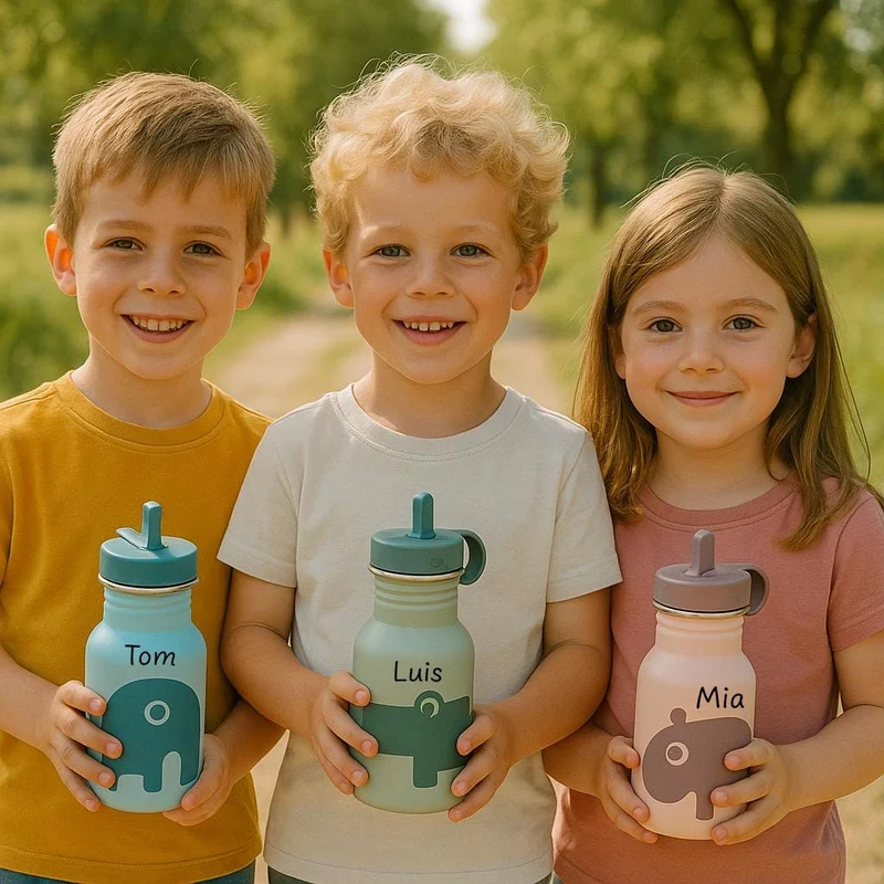 Edelstahl Trinkflasche Kinder - Rosa, Blau und Grün