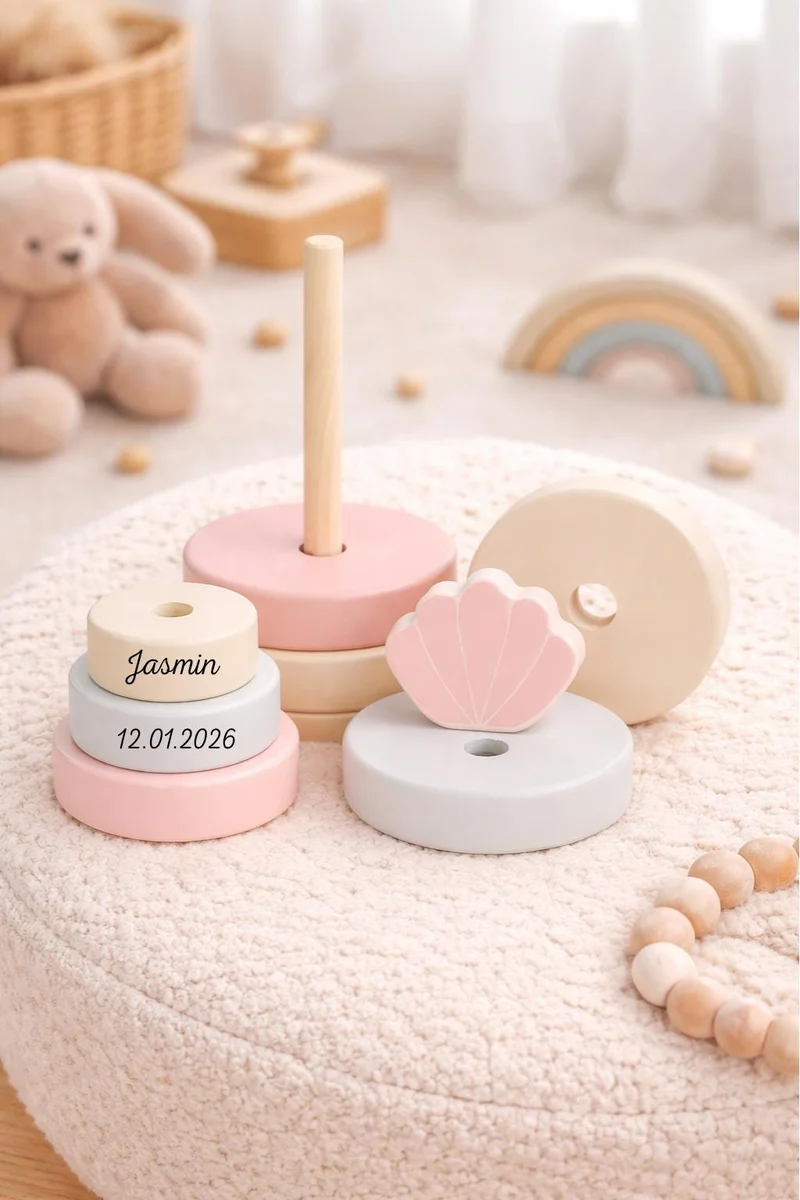 Stapelturm Holz personalisiert - Rosa