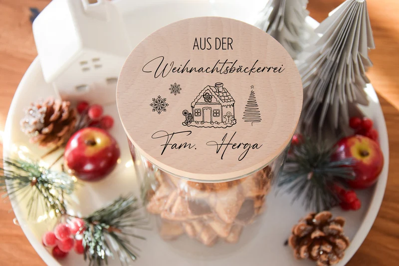 Vorratsglas Weihnachten - Weihnachtsmotiv Haus und Schneeflocken