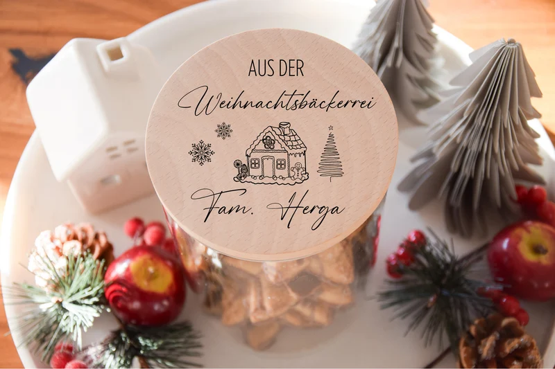 Vorratsglas Weihnachten - Weihnachtsmotiv Haus und Schneeflocken