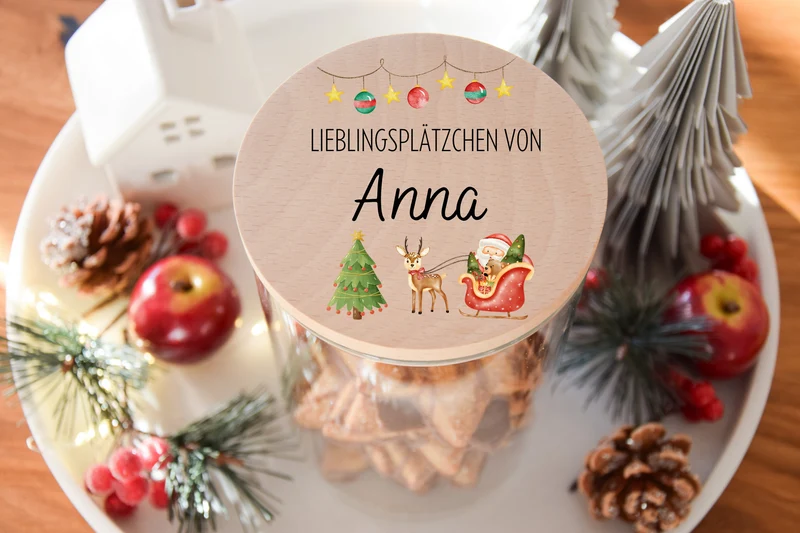 Vorratglas Weihnachten - Weihnachtsmann mit Schlitten