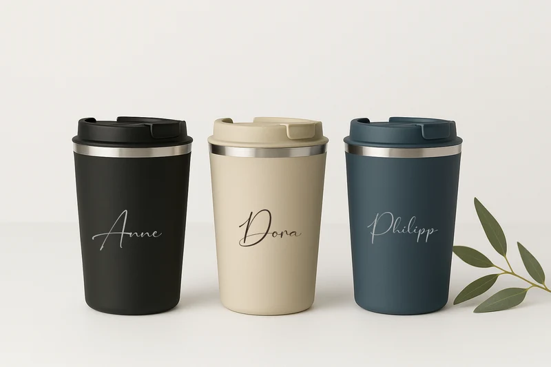 Thermobecher - Beige, Schwarz, Petrol