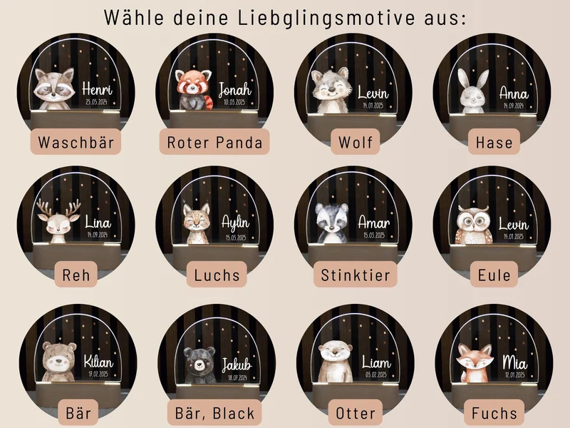 Nachtlicht - mit versch. Woodlandtieren