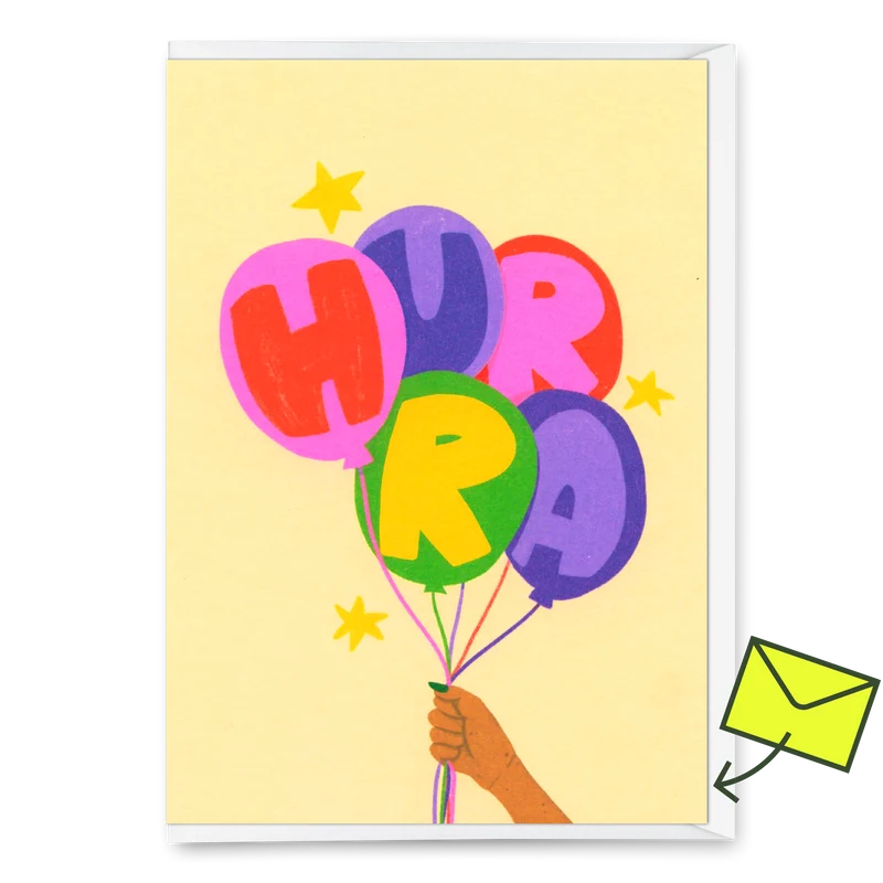 Grußkarte "Hurra Luftballons" | Besondere Klappkarte für jeden Anlass