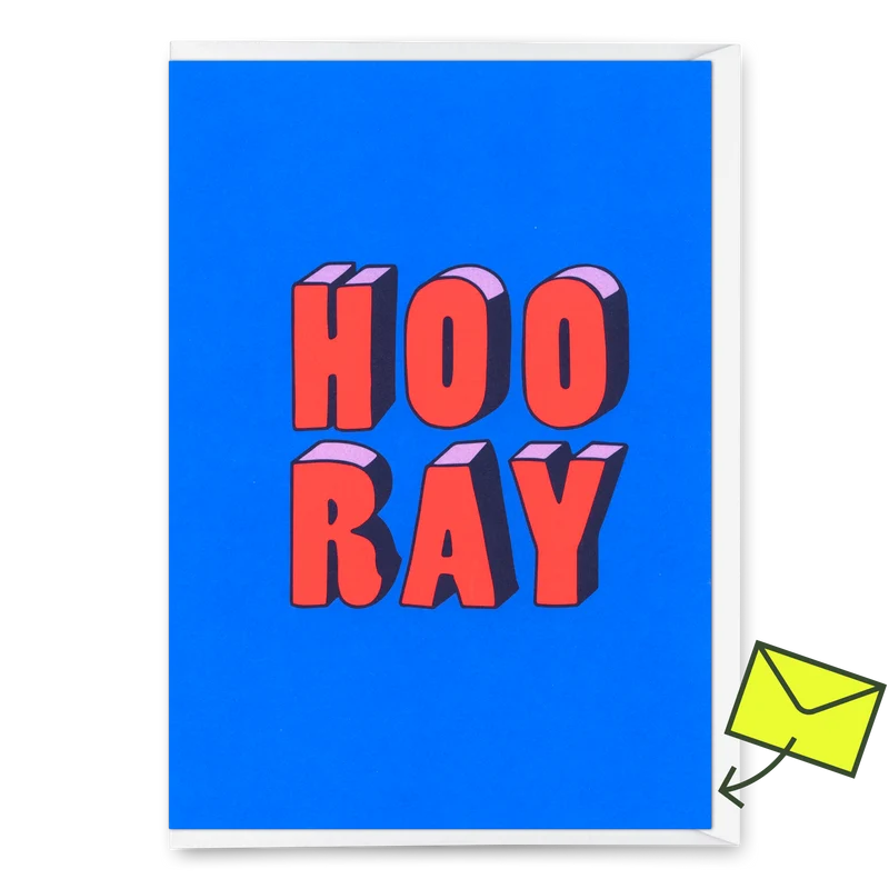 Grußkarte "Hooray 3D-Typo" | Coole Klappkarte für jeden Anlass