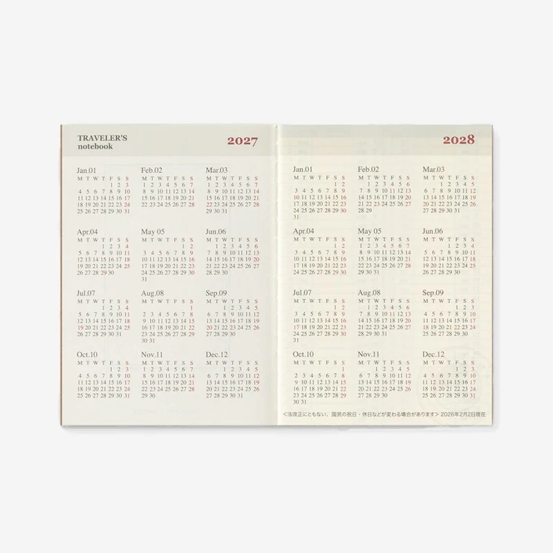 2027 Weekly Diary Passport Size TRAVELER'S notebook