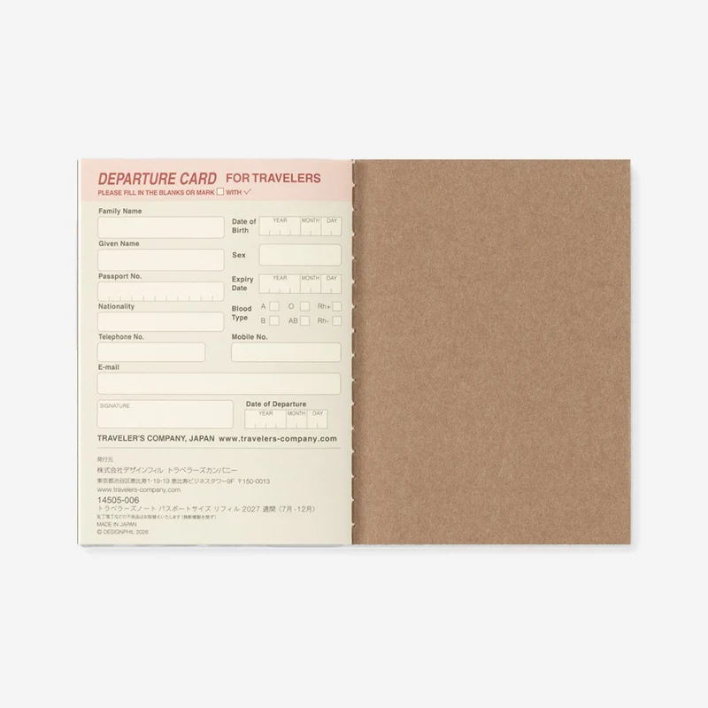 2027 Weekly Diary Passport Size TRAVELER'S notebook
