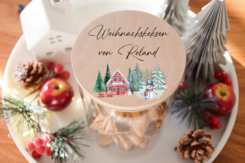 Vorratglas Weihnachten - Tannen, Schneemann