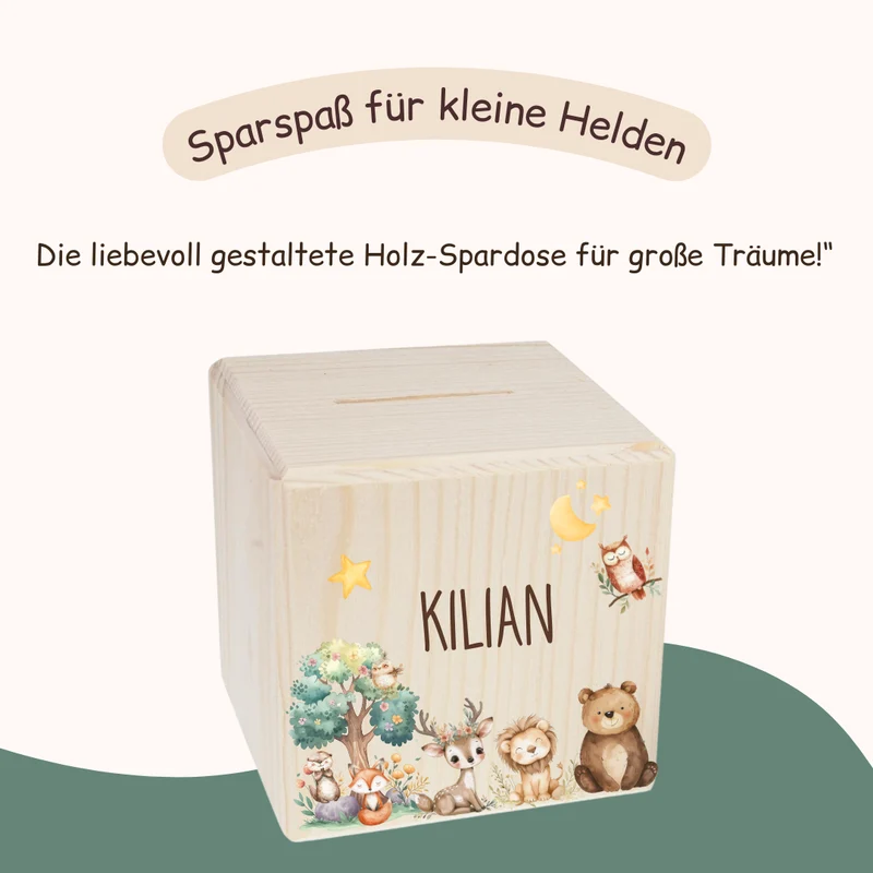 Spardose Kinder - Bär, Löwe, Reh, Fuchs, Igel