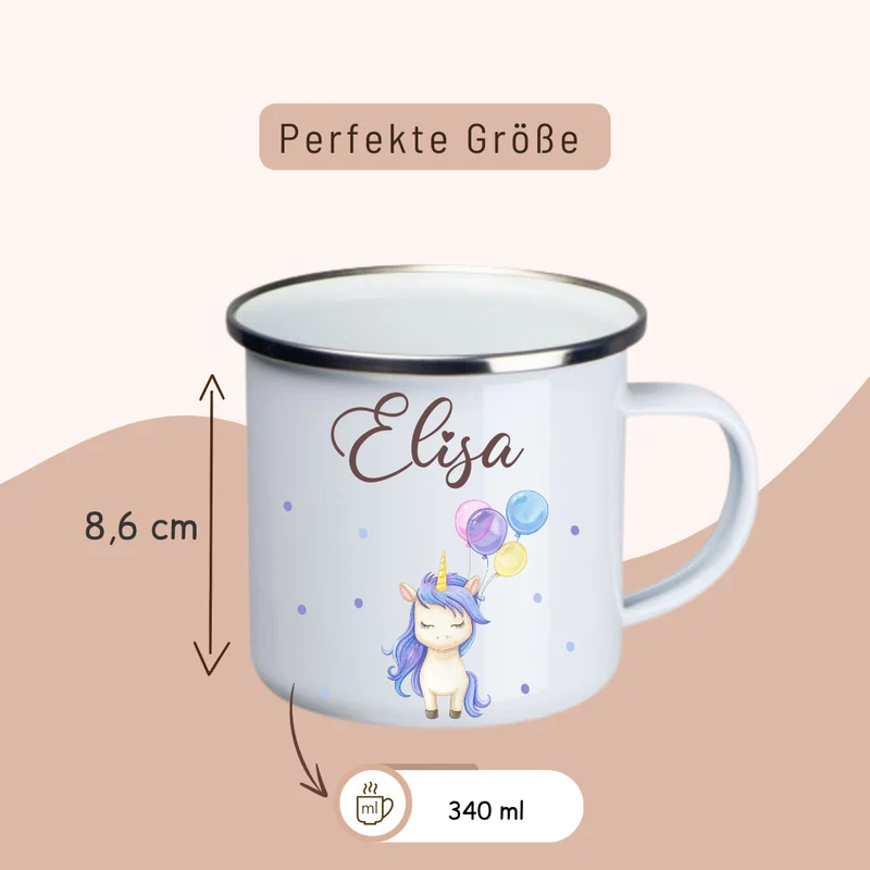 Emaille Kinder Tasse - Einhorn