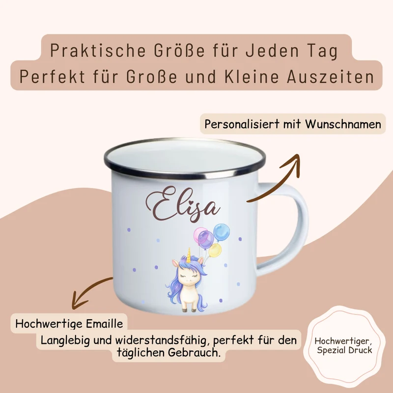 Emaille Kinder Tasse - Einhorn