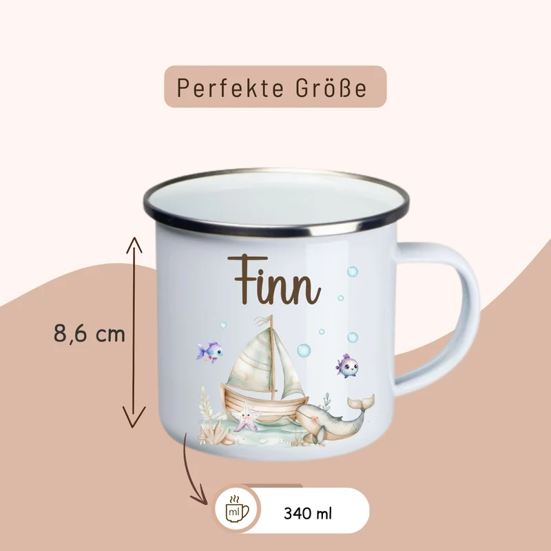 Emaille Kinder Tasse - Wal, Delphin, Schildkröte