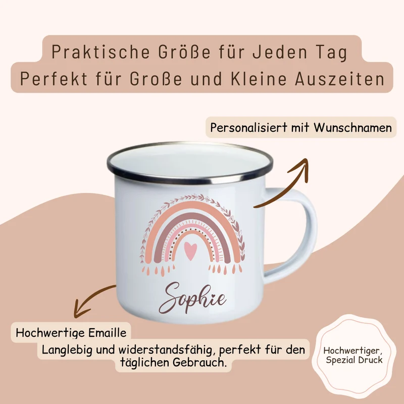 Emaille Kinder Tasse - Regenbogan Rosa
