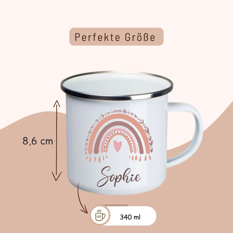 Emaille Kinder Tasse - Regenbogan Rosa