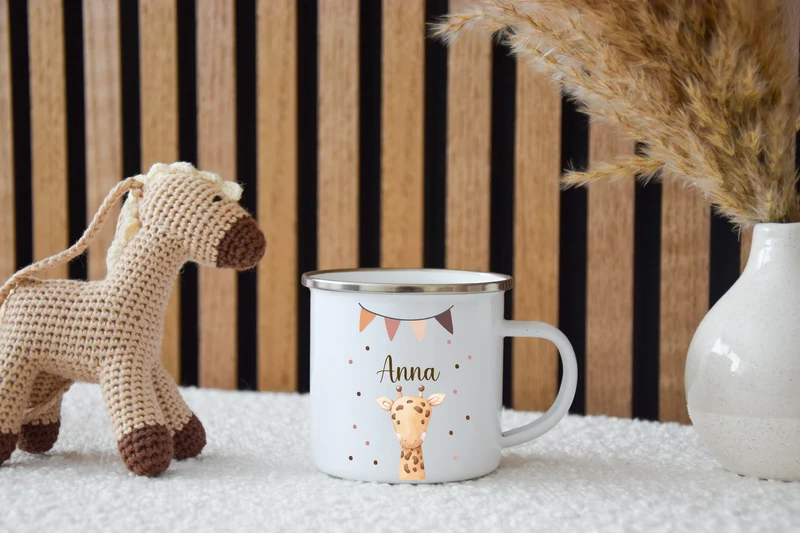 Emaille Kinder Tasse - wähle aus vielen versch. Tieren