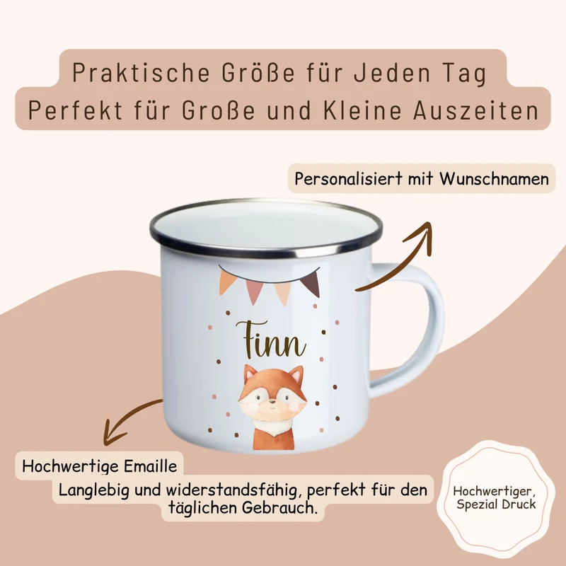 Emaille Kinder Tasse - wähle aus vielen versch. Tieren