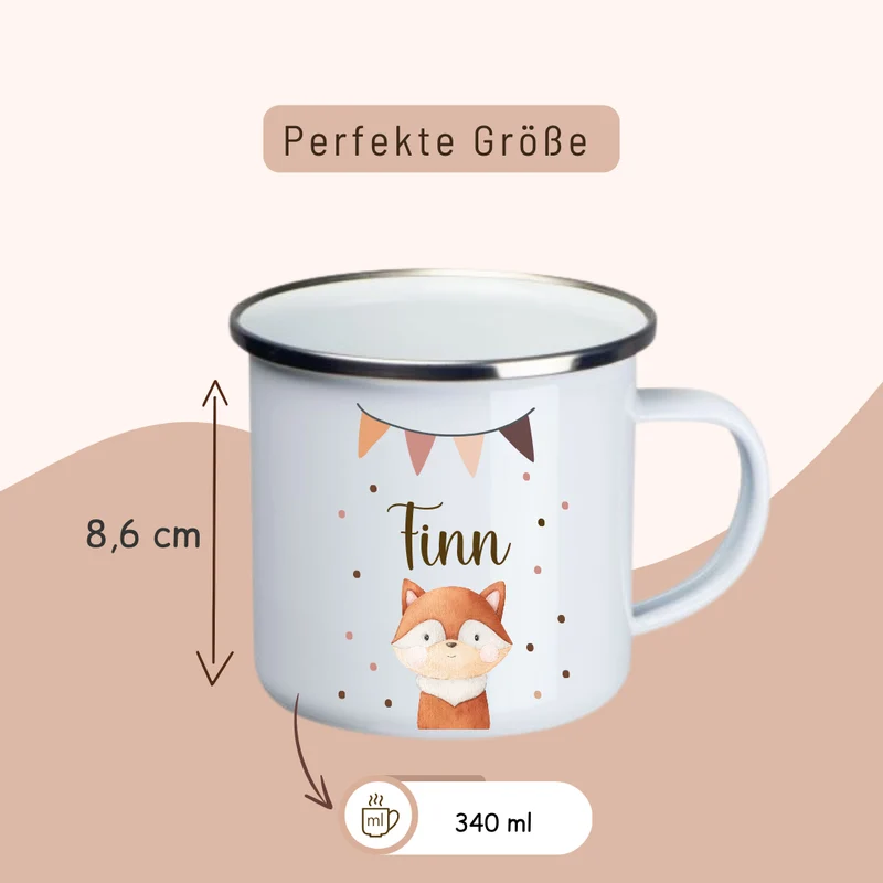 Emaille Kinder Tasse - wähle aus vielen versch. Tieren
