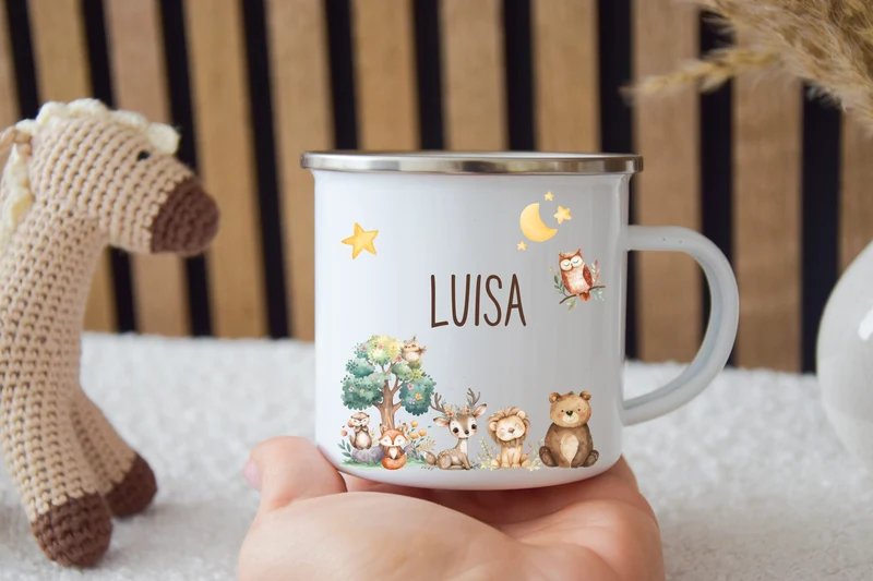 Emaille Kinder Tasse - Woodlandtieren