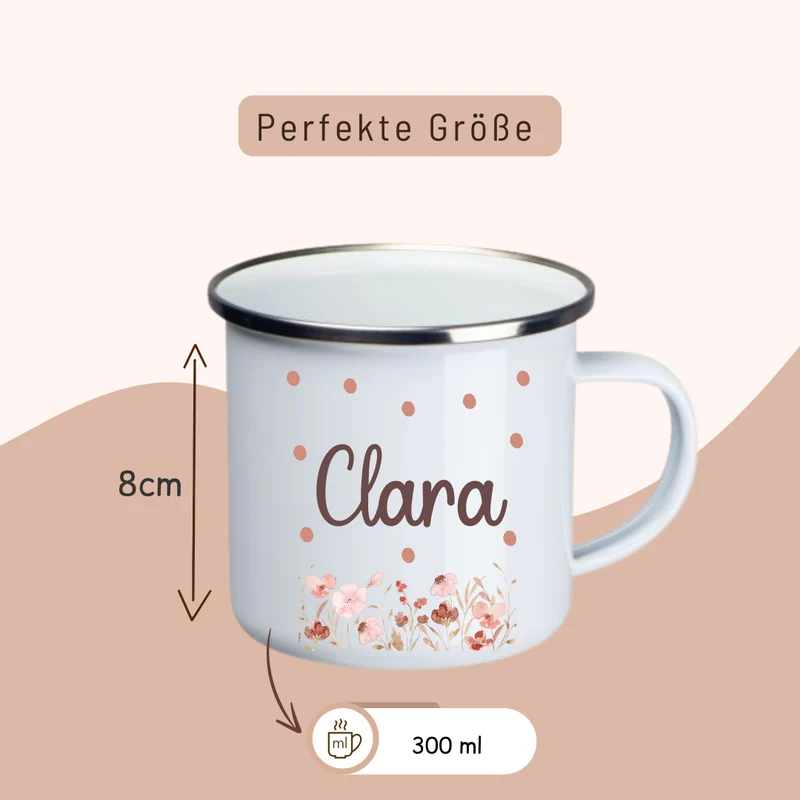 Emaille Kinder Tasse - mit Rosa Blumen