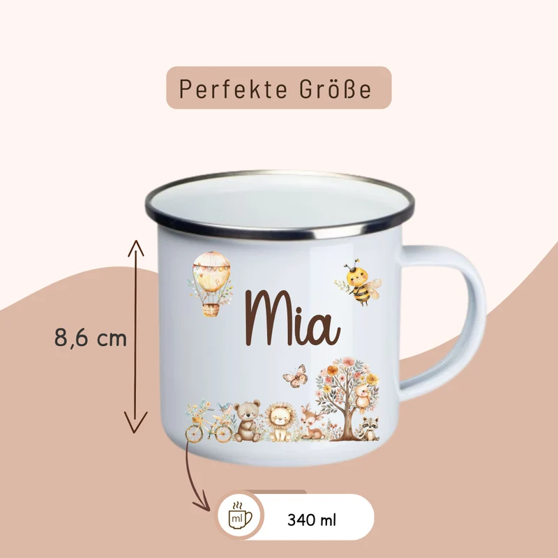 Emaille Kinder Tasse - Tieren, Heisluftballon