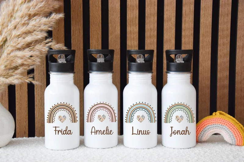 Trinkflasche personalisiert Kinder - Regenbogen