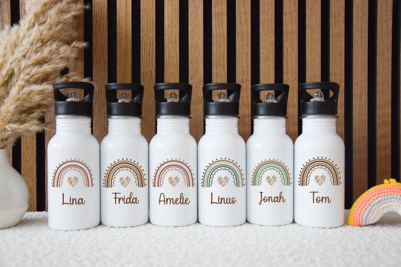 Trinkflasche personalisiert Kinder - Regenbogen