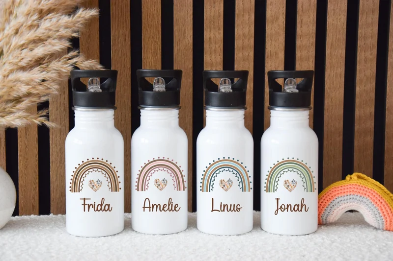 Trinkflasche personalisiert Kinder - Regenbogen