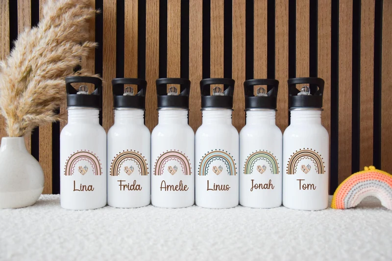 Trinkflasche personalisiert Kinder - Regenbogen