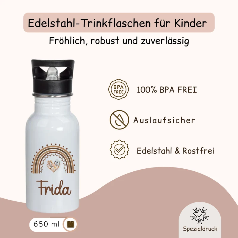 Trinkflasche personalisiert Kinder - Regenbogen