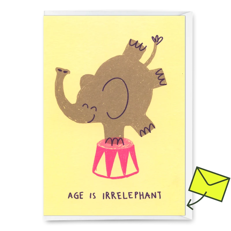 Grußkarte "Age is irrelephant" | Schöne Klappkarte zum Geburtstag