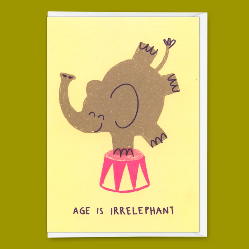 Grußkarte "Age is irrelephant" | Schöne Klappkarte zum Geburtstag