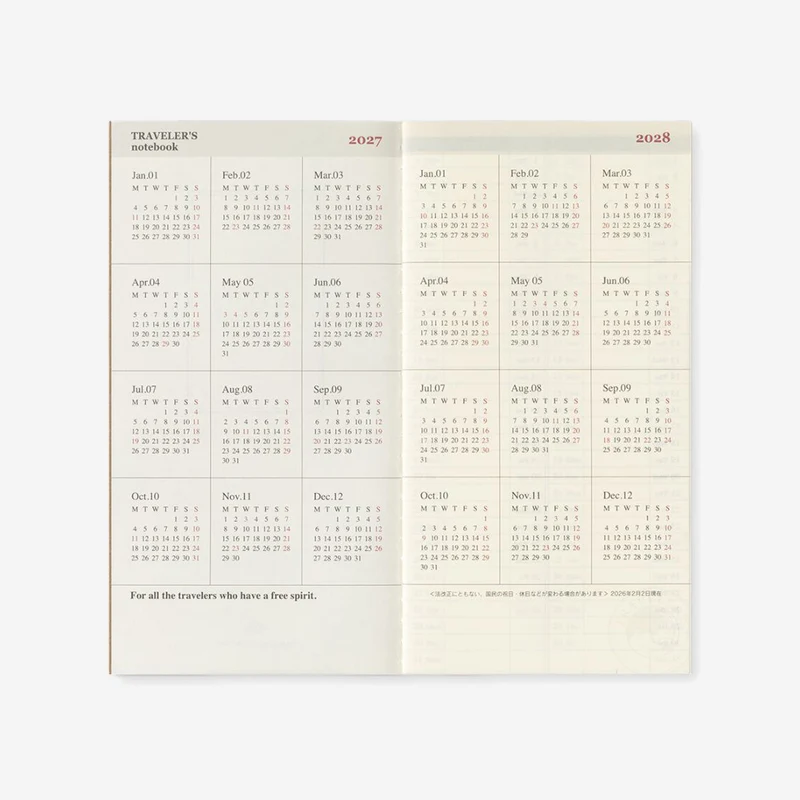 2027 Weekly Vertical Diary TRAVELER'S notebook